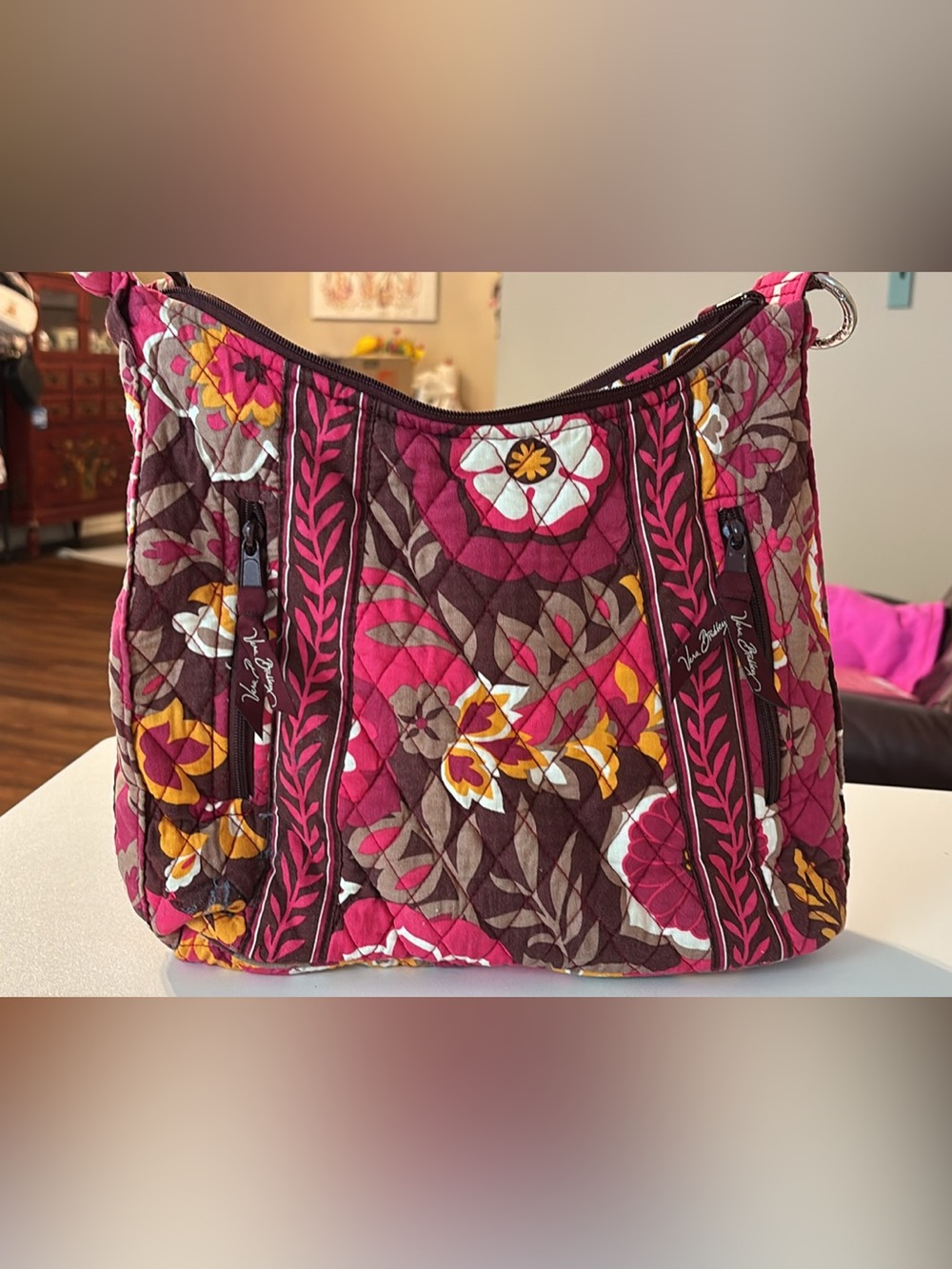 Vera Bradley Pink Raspberry Floral Quilted Shoulder Bag